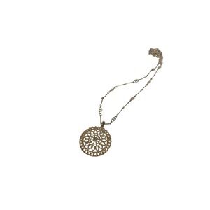 Gold Tone Filigree Round Pendant Necklace Delicate Chain